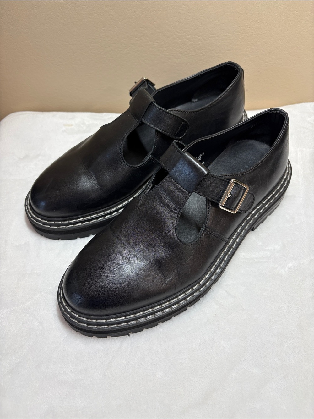 ASOS Black Leather T-Bar Mary Jane’s Chunky Soled Shoes